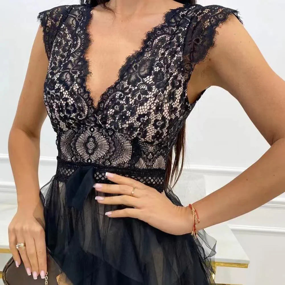 Elarisca – Elegant Floral Tulle Mini Dress