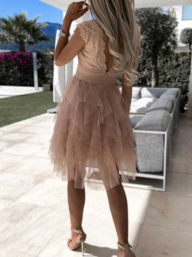 Elarisca – Elegant Floral Tulle Mini Dress