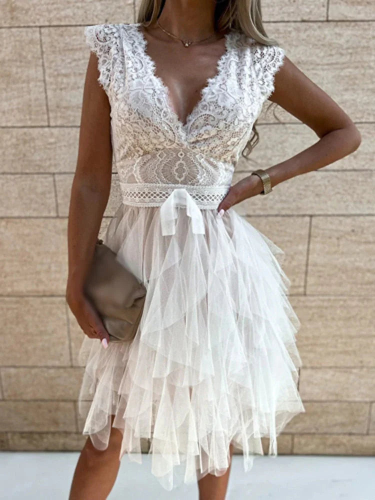 Elarisca – Elegant Floral Tulle Mini Dress