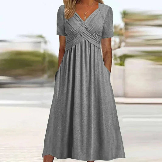 Hellie – Stylish V-neck Midi Dress
