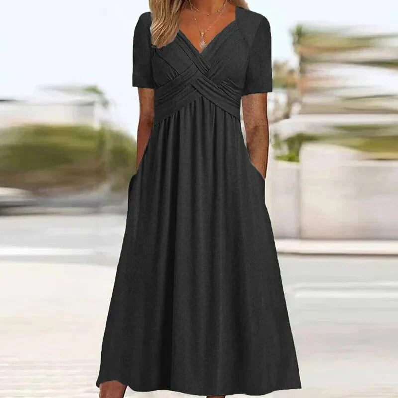 Hellie – Stylish V-neck Midi Dress