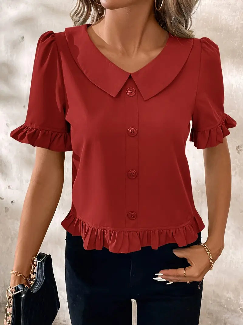 Saphira – Elegant Blouse with Ruffle Trim