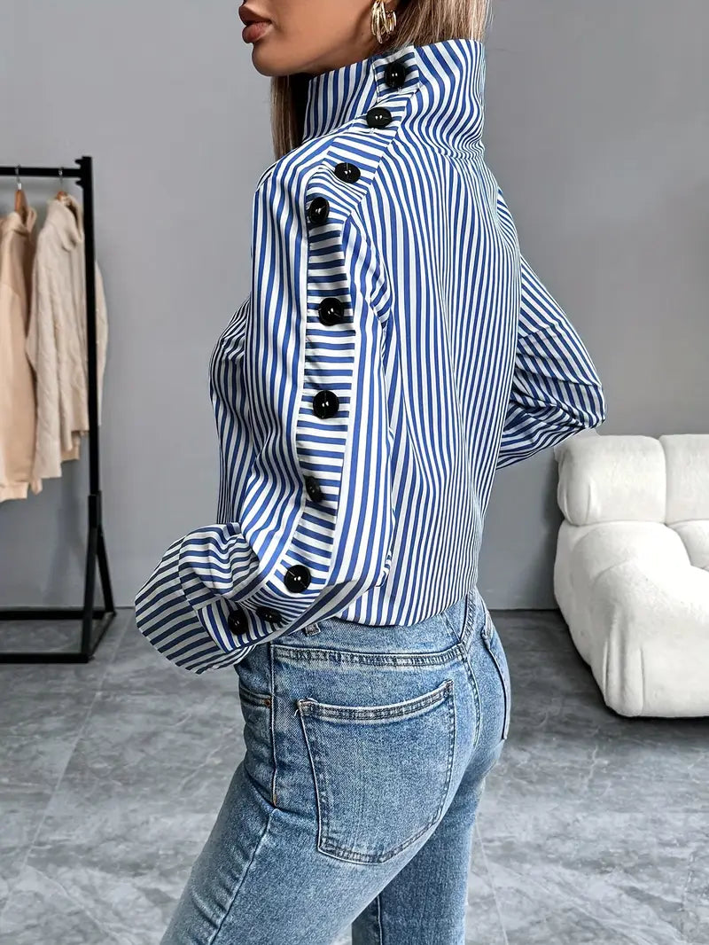 Lovis – Striped Cotton Turtleneck Blouse