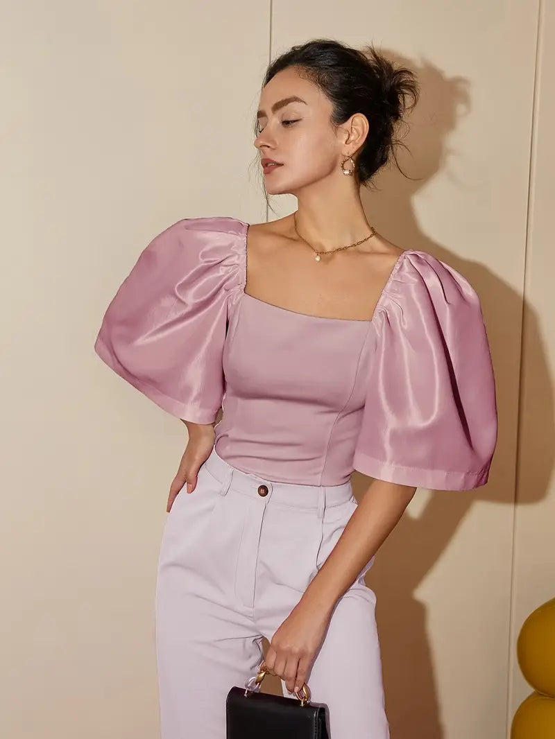 Clara – Stylish Satin Puff Sleeves Blouse
