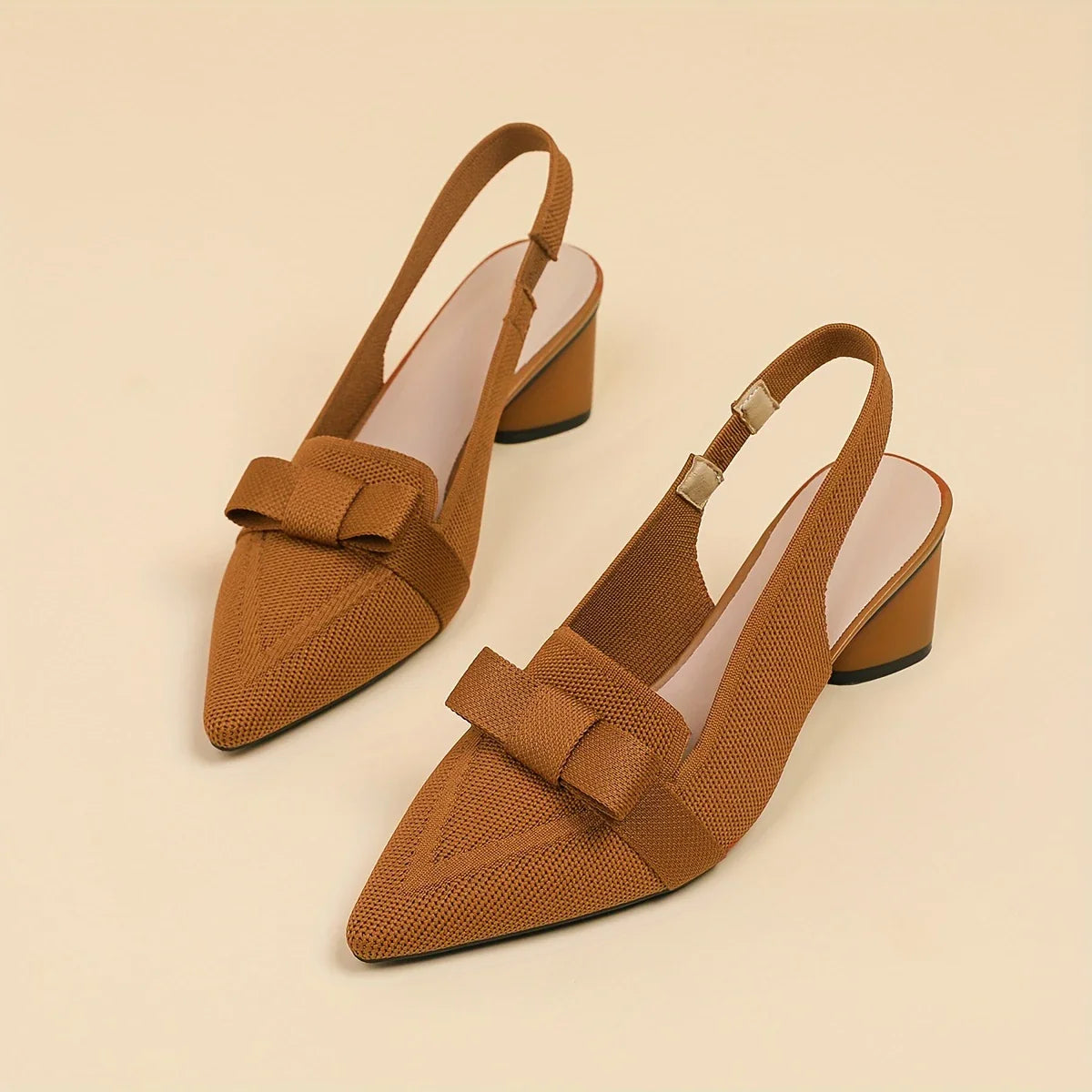 Caelina – Pointed Toe and Bow Slingback Block Heels