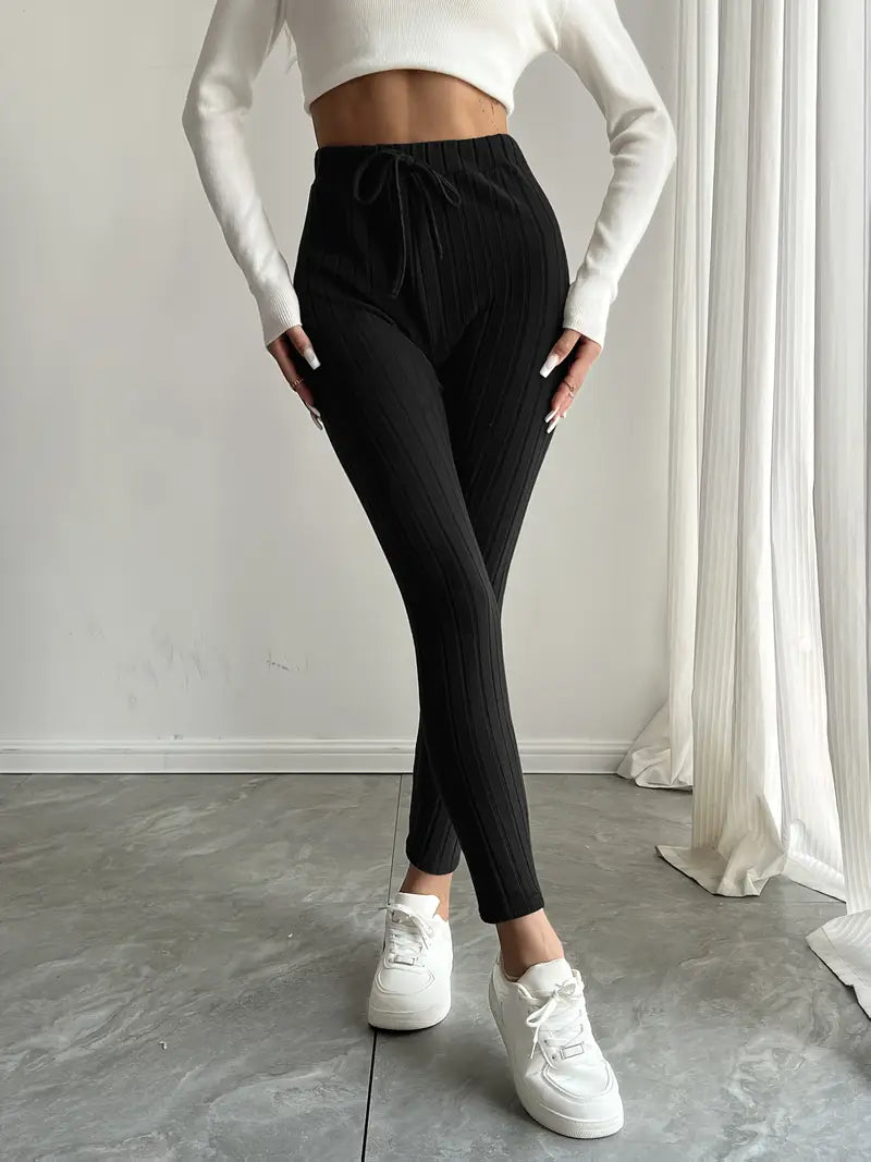 Anouk – Ribbed High-waisted Drawstring Leggings