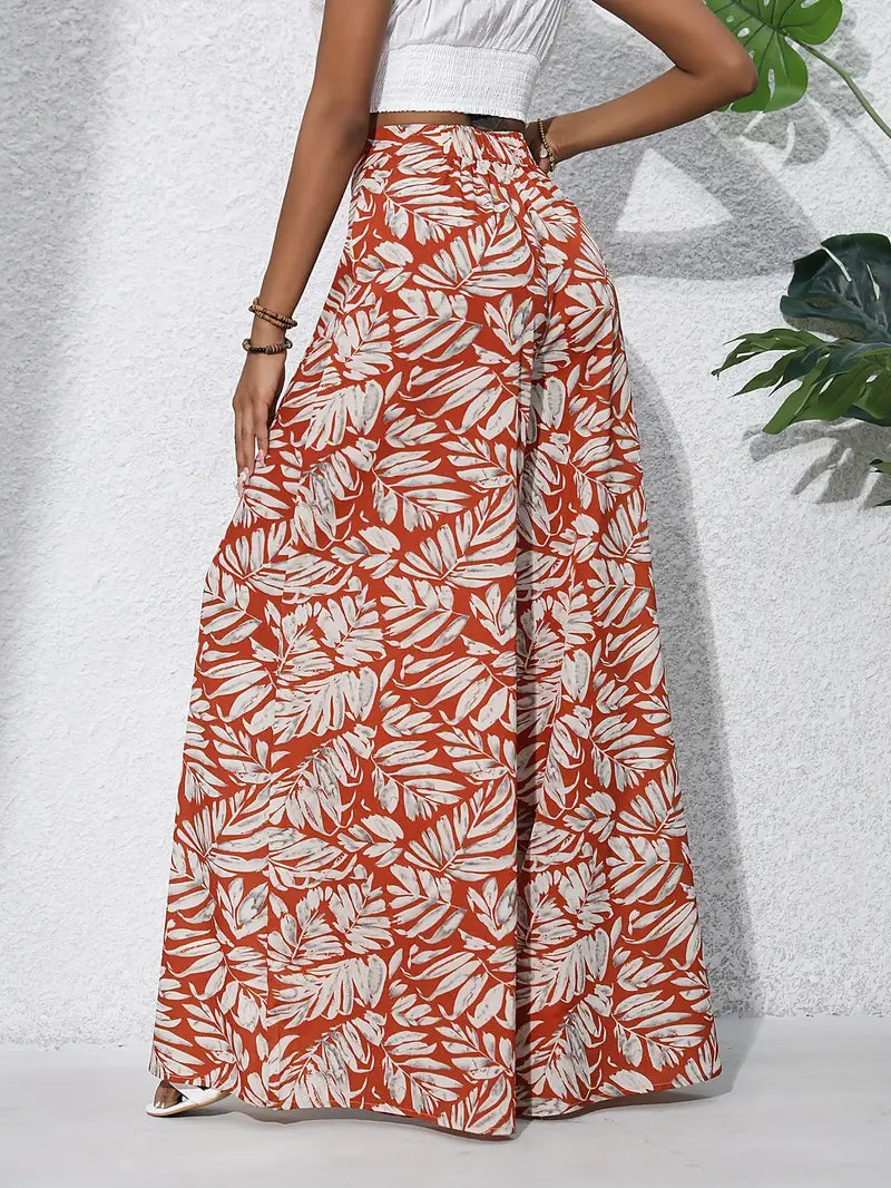 Louvelle – Stylish Tropical Print Wide-leg Trousers