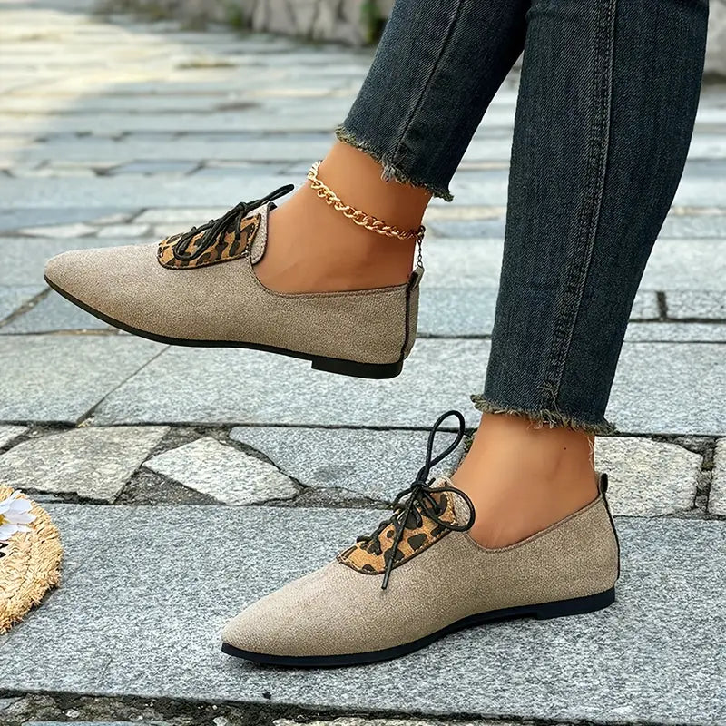 Melithra – Elegant Suede Lace-up Shoes with Leopard Print