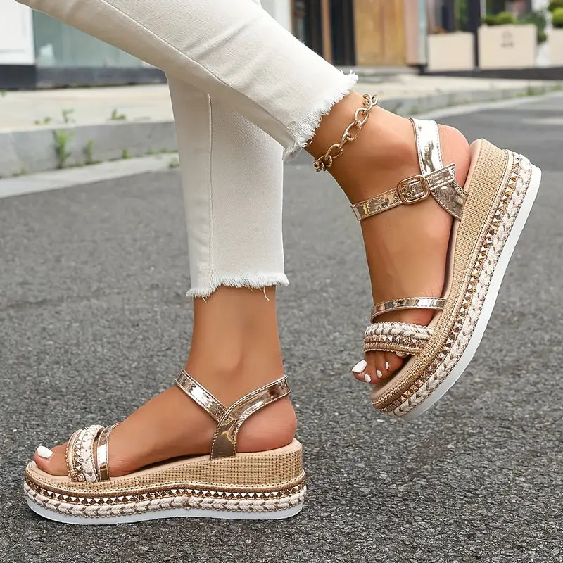 Gene – Metallic Platform Sandals with Braided Strap