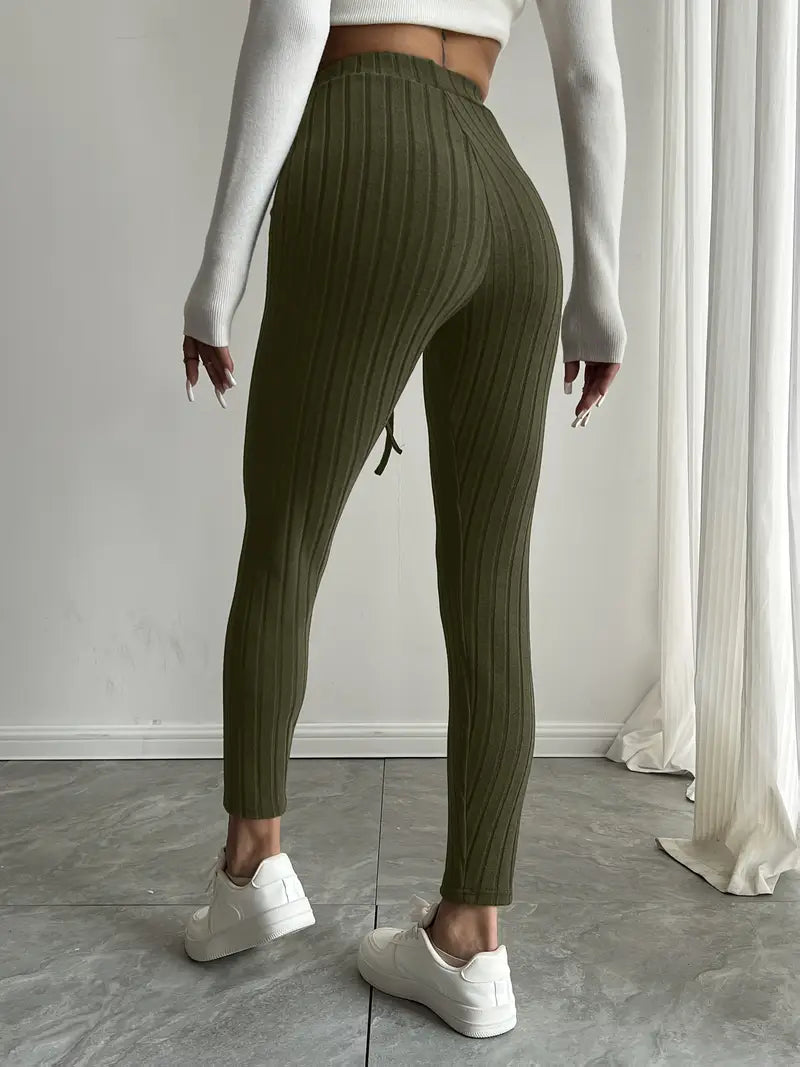Anouk – Ribbed High-waisted Drawstring Leggings
