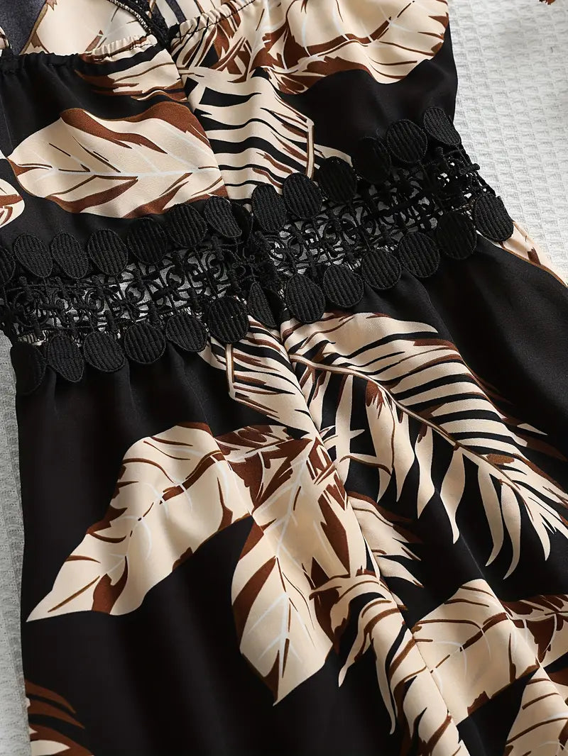 Kamala – Tropical Print A-line Spaghetti Strap Dress