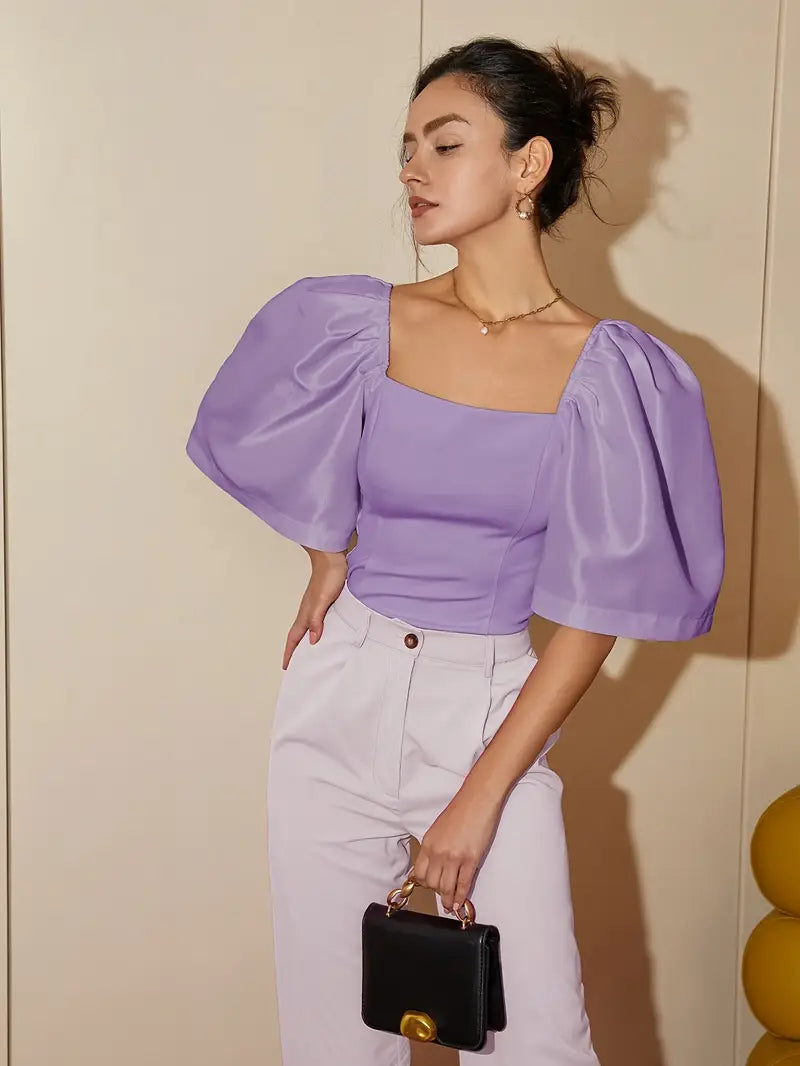 Clara – Stylish Satin Puff Sleeves Blouse