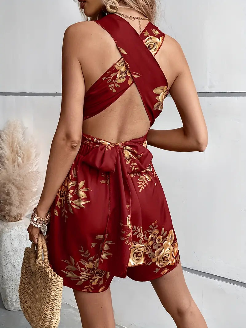 Deitra – Blooming Elegance Floral Cross Back Romper