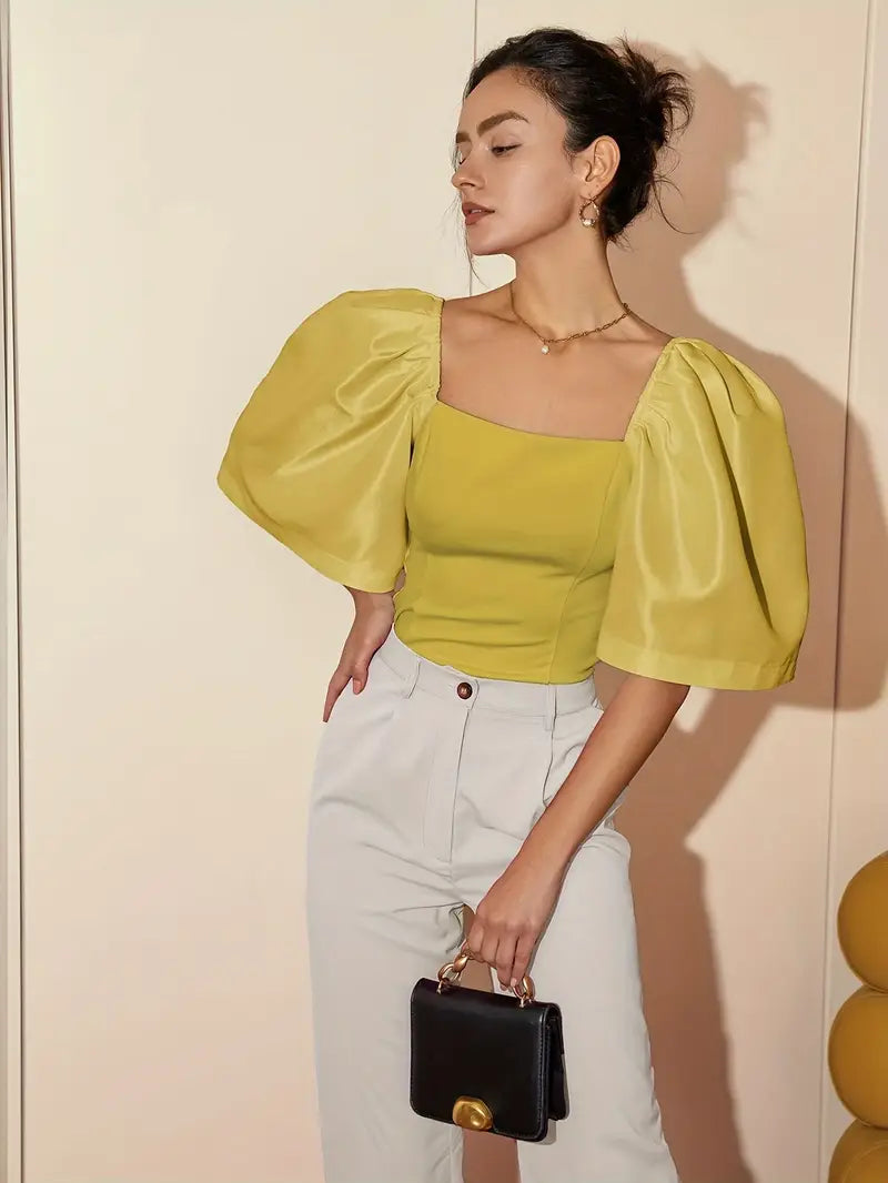 Clara – Stylish Satin Puff Sleeves Blouse