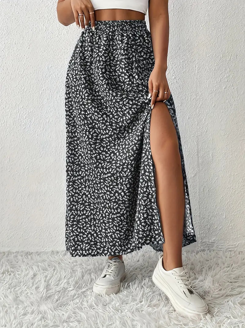 Aori – Elegant High-waisted Maxi Skirts with Floral Print