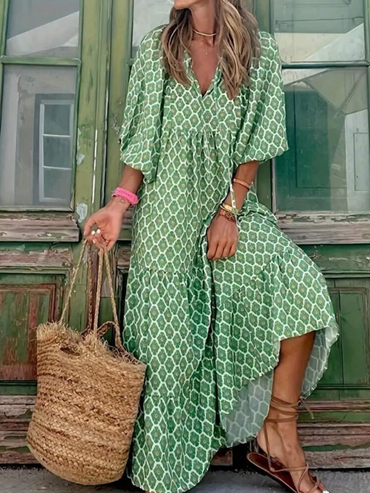 Urvee – Boho Chic Printed Tiered Maxi Dress