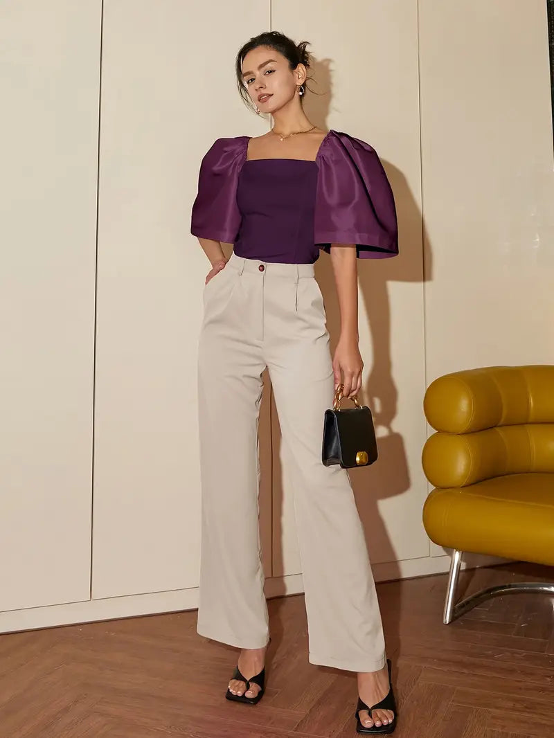 Clara – Stylish Satin Puff Sleeves Blouse