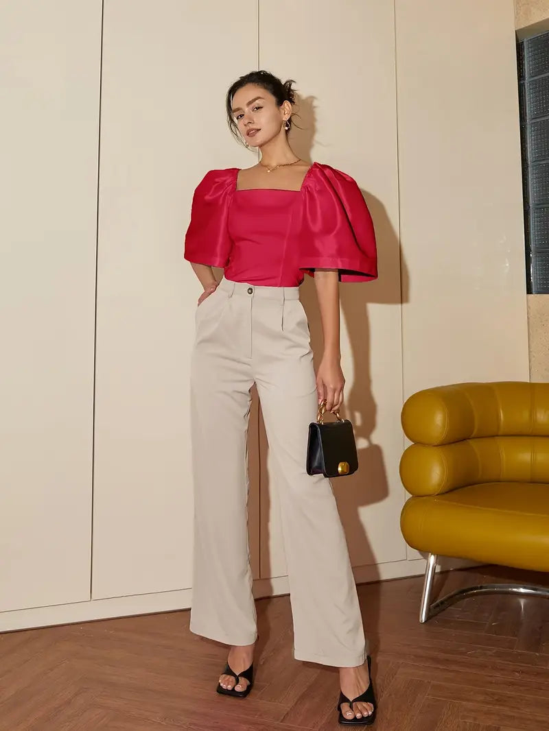 Clara – Stylish Satin Puff Sleeves Blouse