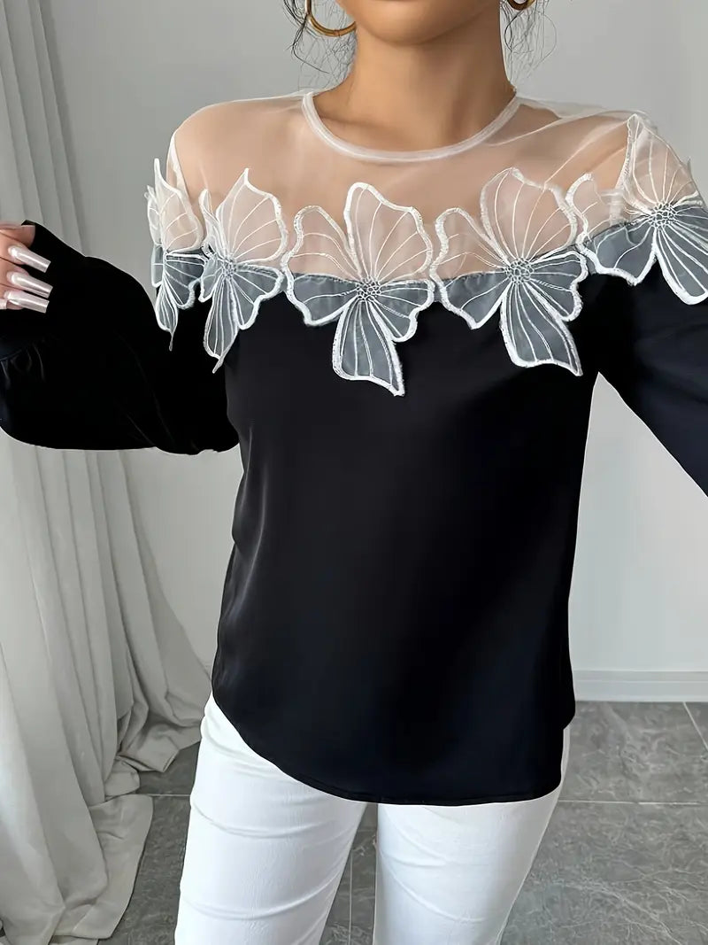 Majken – Stylish Long-sleeved Mesh Blouse