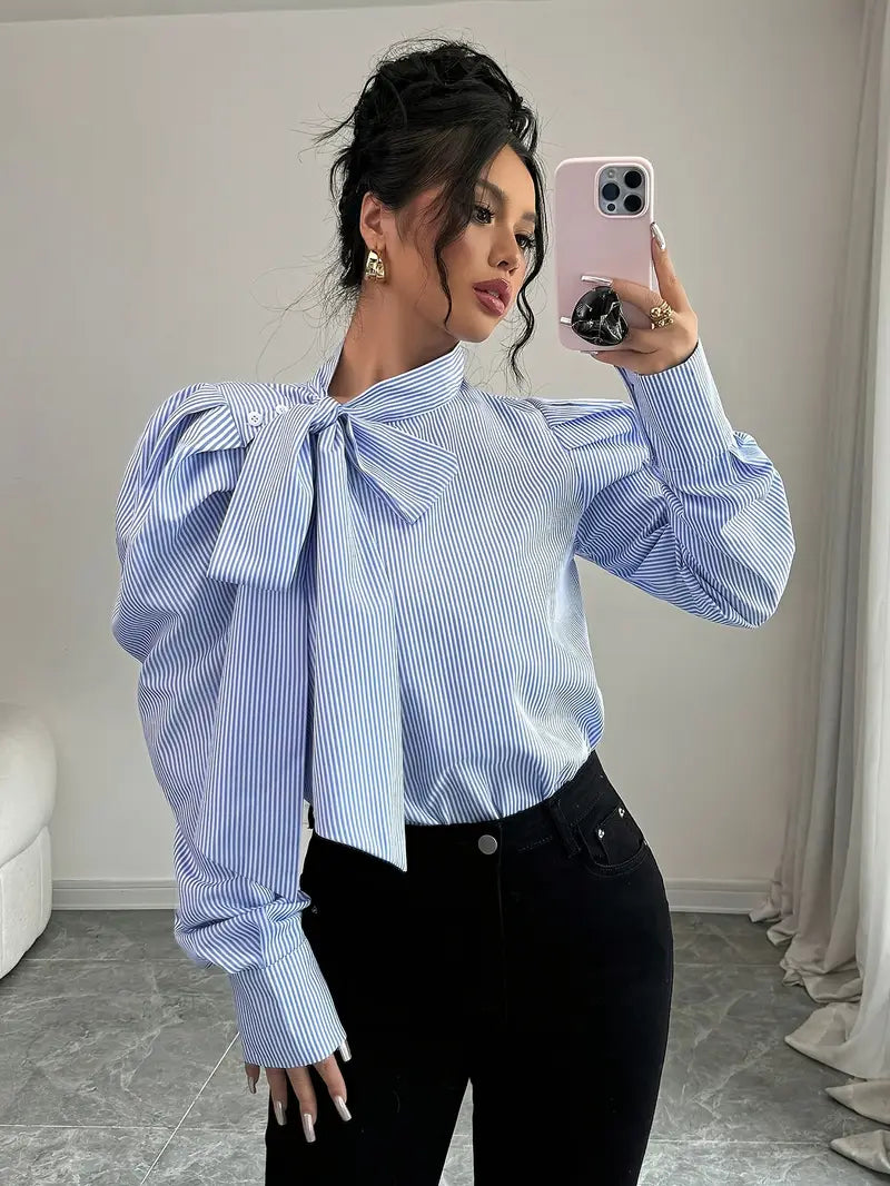 Kornelia – Elegant Cotton Oversized Bow Blouse