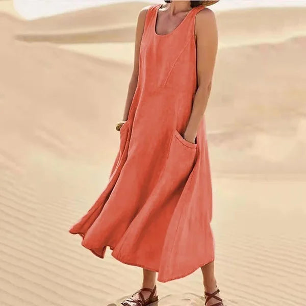 Altishia – Casual Sleeveless Linen Dress with Pockets