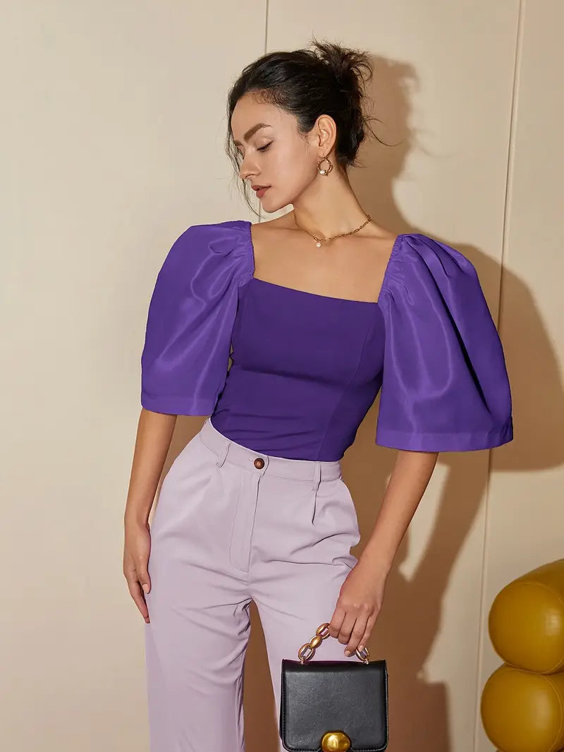 Clara – Stylish Satin Puff Sleeves Blouse