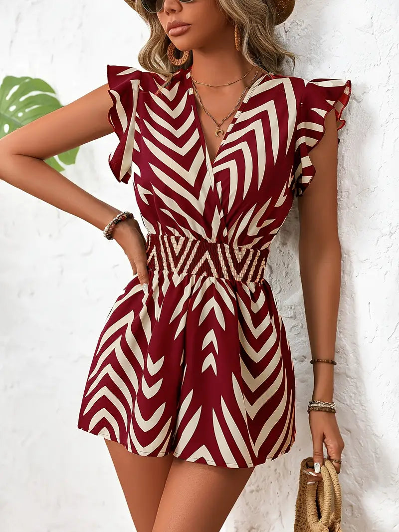 Alona – Chic Romper with Chevron Pattern and Cap Sleeves