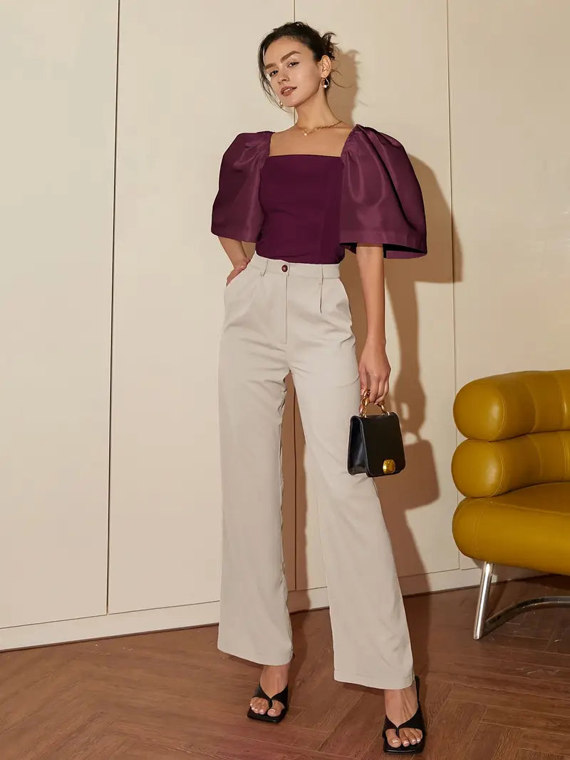 Clara – Stylish Satin Puff Sleeves Blouse