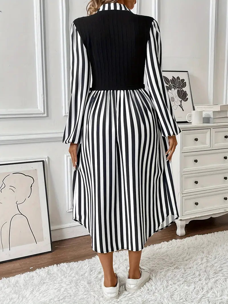 Elvien – Elegant Striped Midi Dress