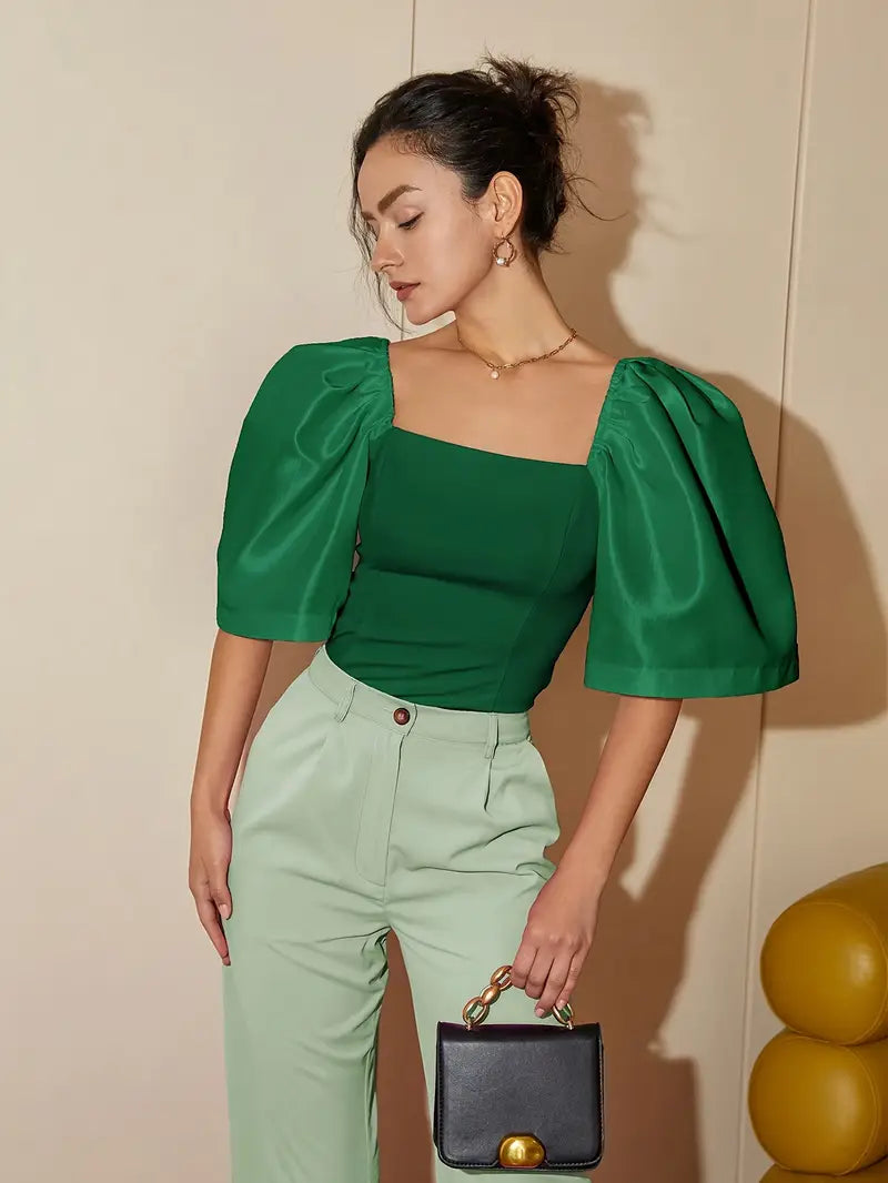 Clara – Stylish Satin Puff Sleeves Blouse