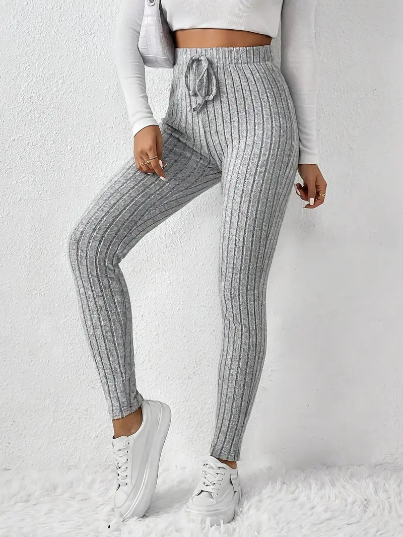 Zhari – High-waisted Ribbed Drawstring Leggings