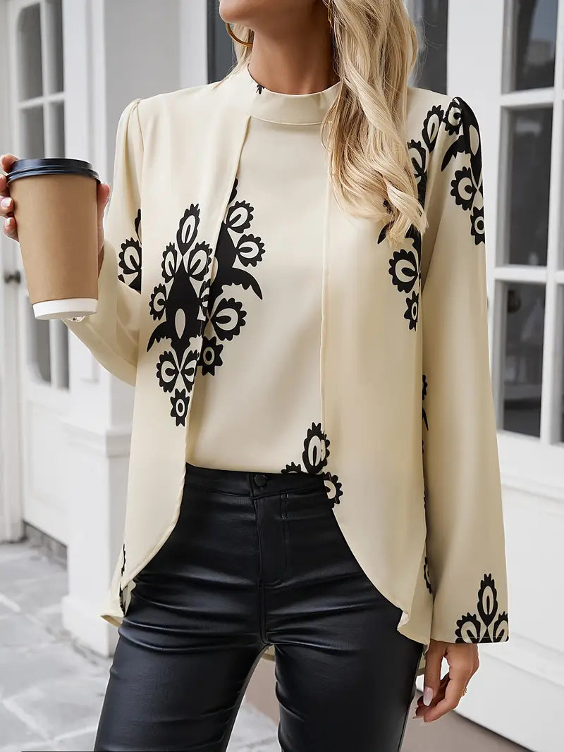 Veloria – Chic, High-neck Longline Blouse