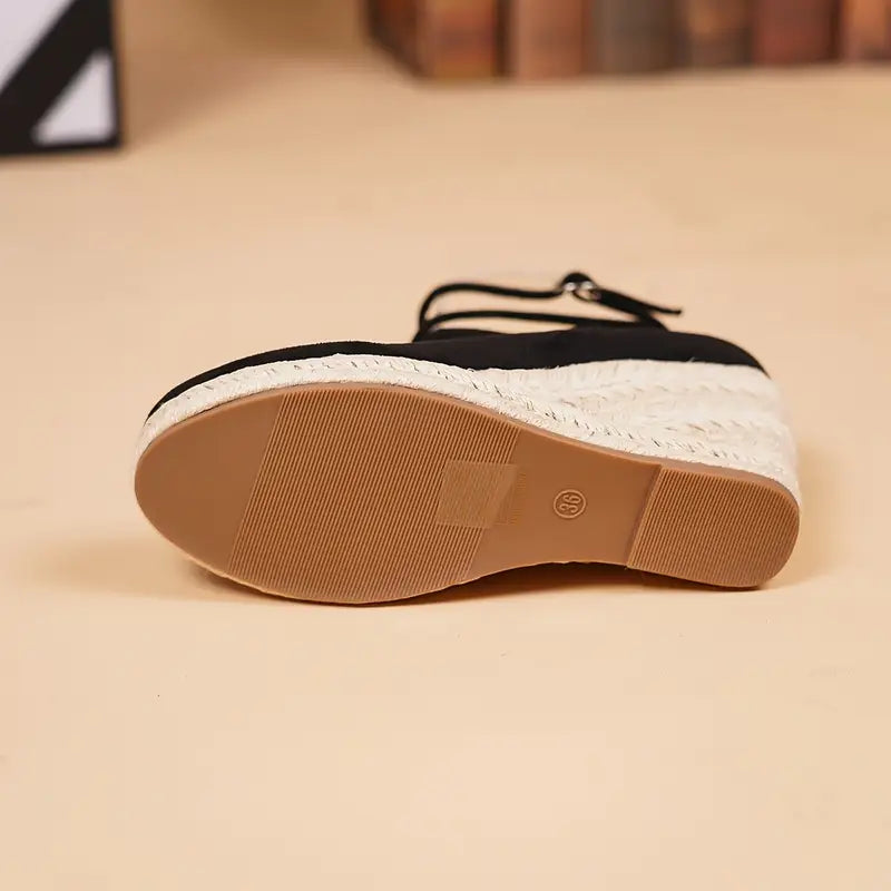 Leija – Black Wedge Espadrilles with Ankle Strap