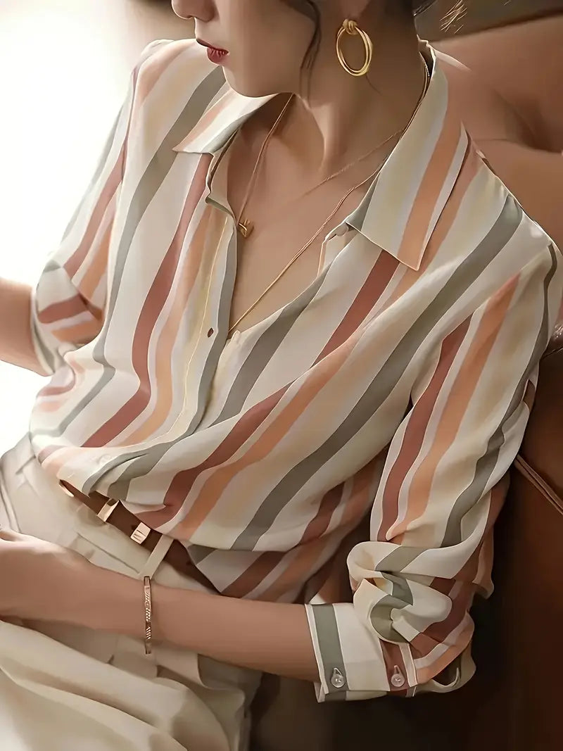 Zyphora – Elegant Striped Blouse with Button Placket