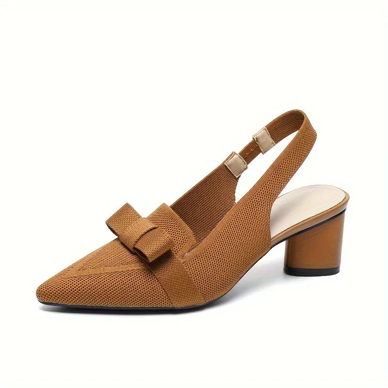 Caelina – Pointed Toe and Bow Slingback Block Heels