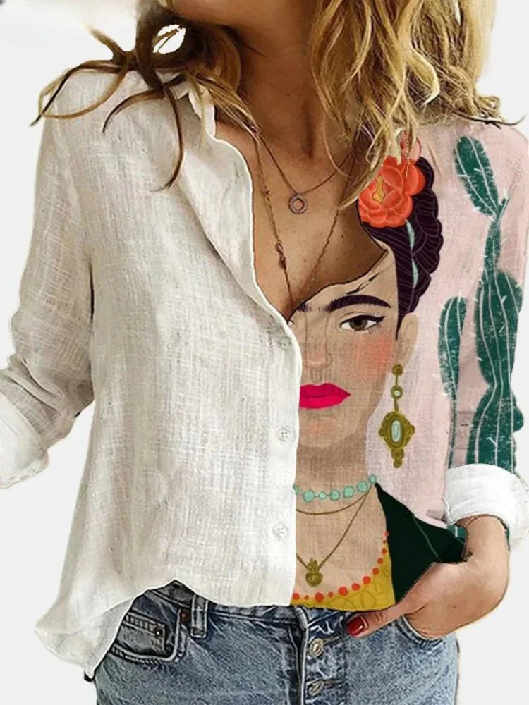 Mireza – Artistic Cotton Linen Button-down Blouse