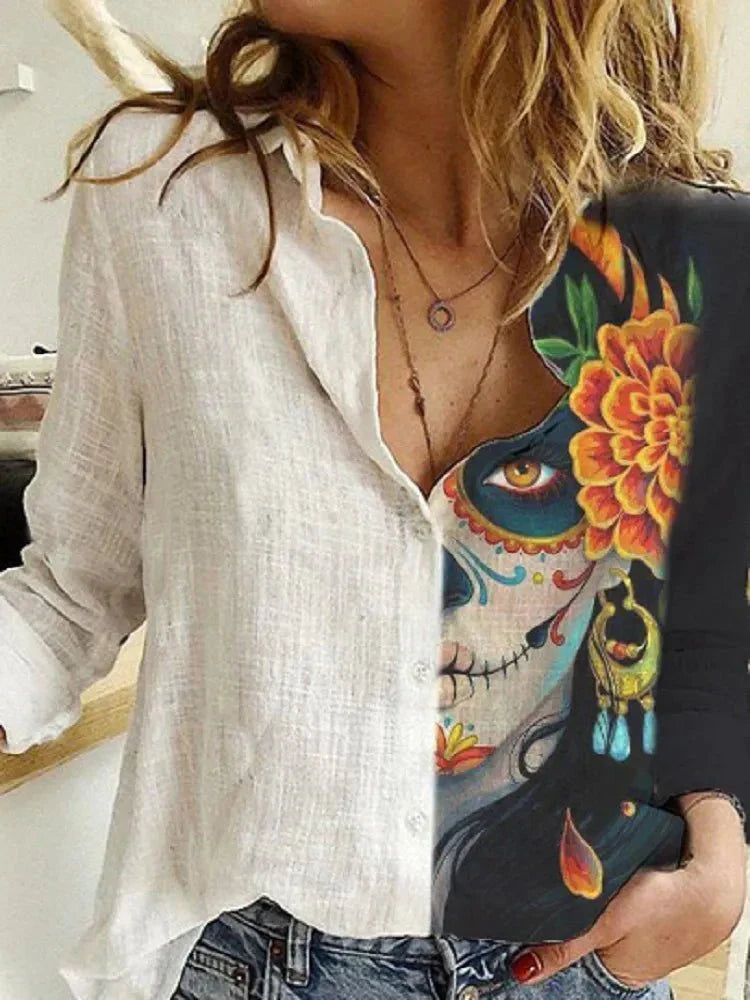 Mireza – Artistic Cotton Linen Button-down Blouse