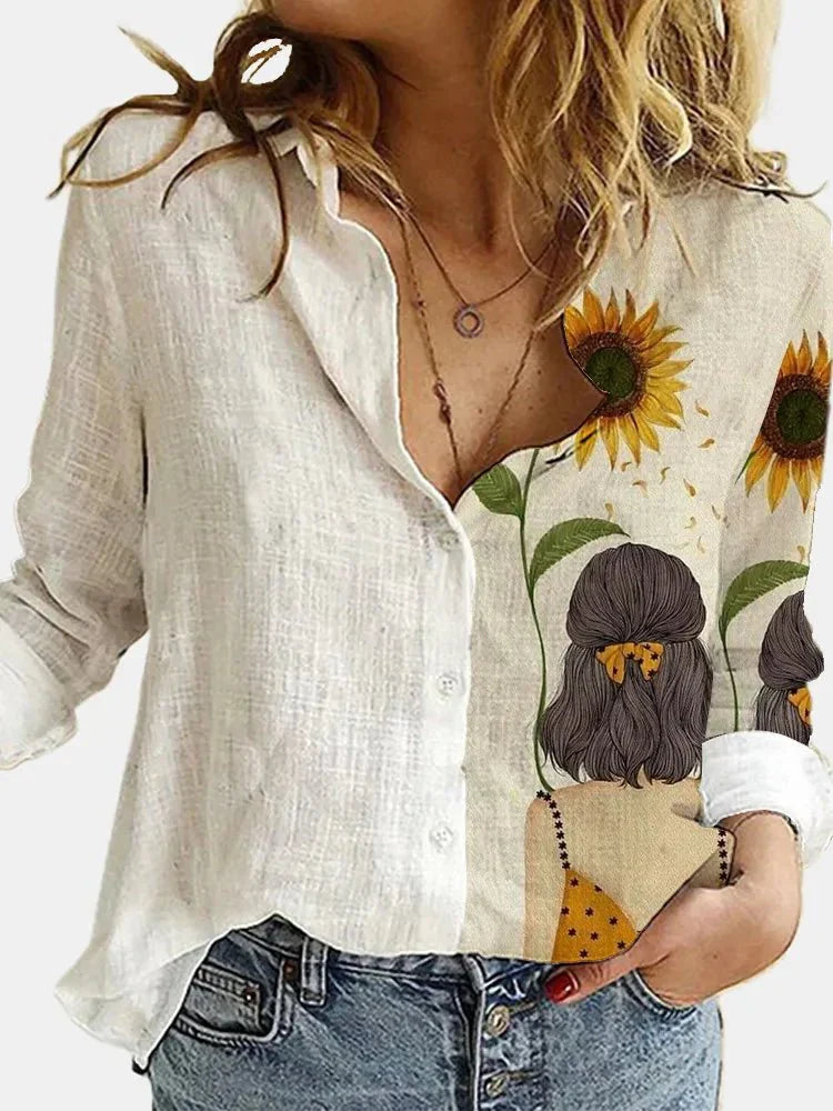 Mireza – Artistic Cotton Linen Button-down Blouse