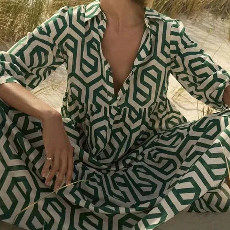 Isolaya – Cotton Geometric Print Dress