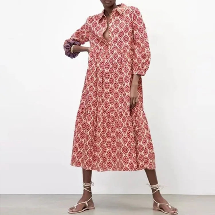 Isolaya – Cotton Geometric Print Dress