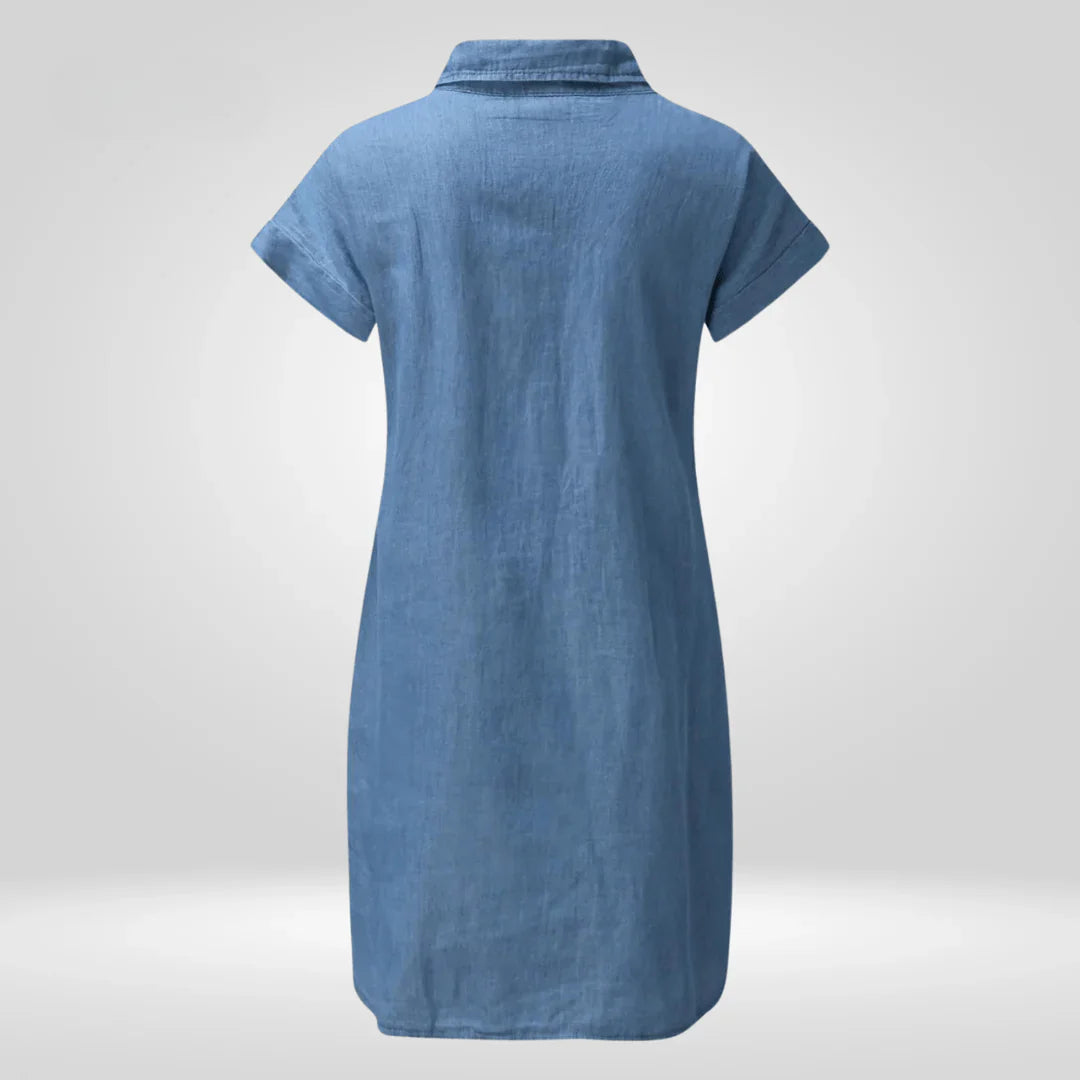 Abiella – Casual Denim Button Shirt Dress