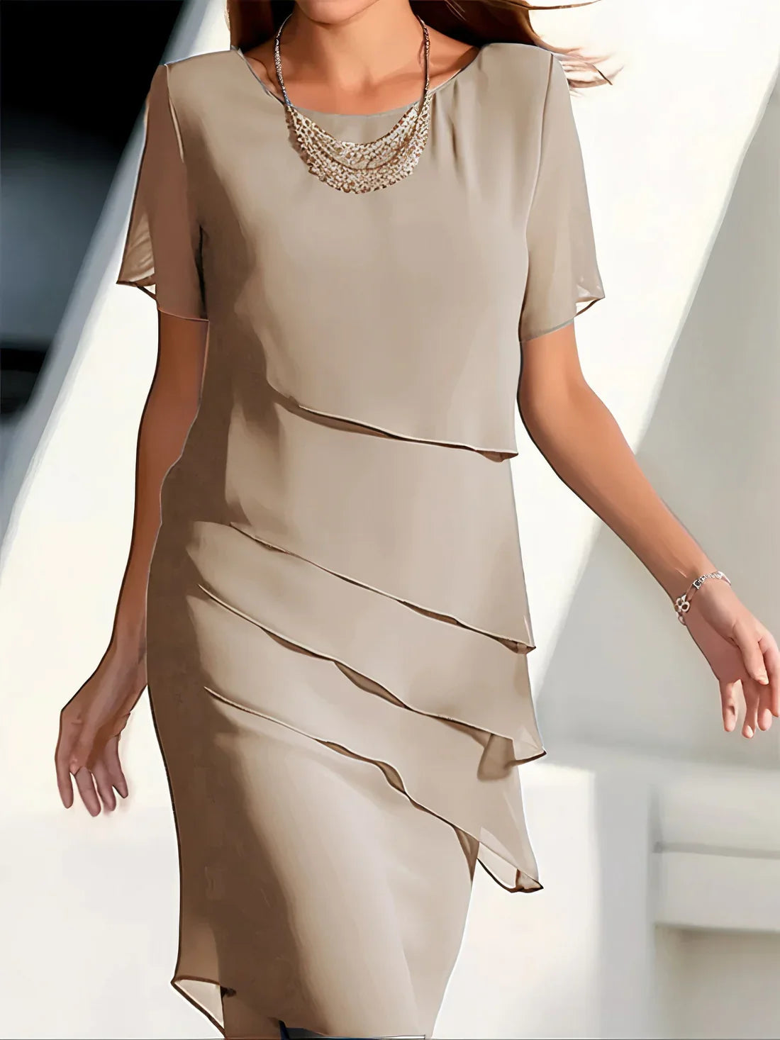 Gretel – Elegant Chiffon Tiered Midi Dress