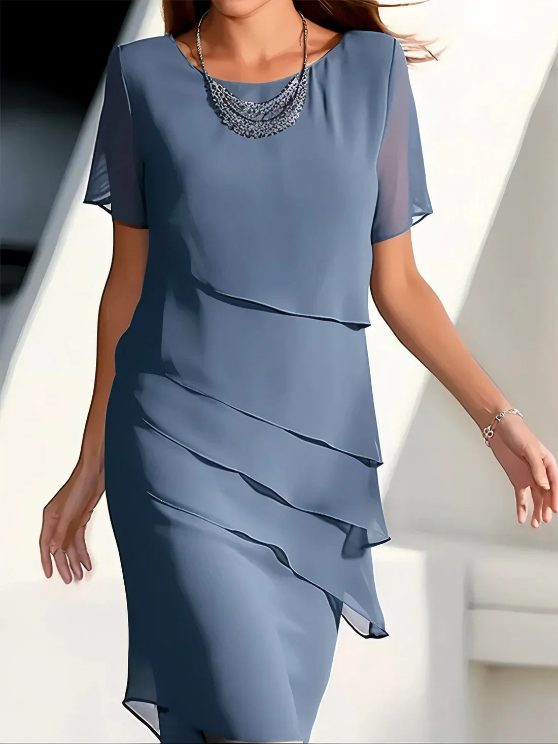 Gretel – Elegant Chiffon Tiered Midi Dress