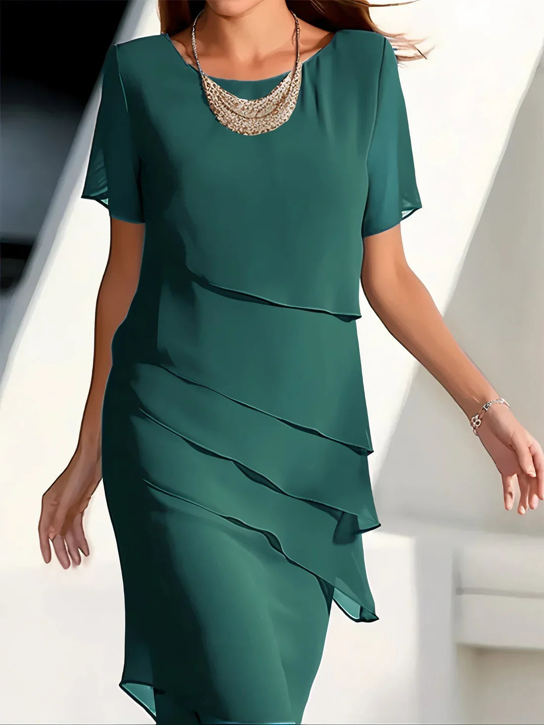Gretel – Elegant Chiffon Tiered Midi Dress