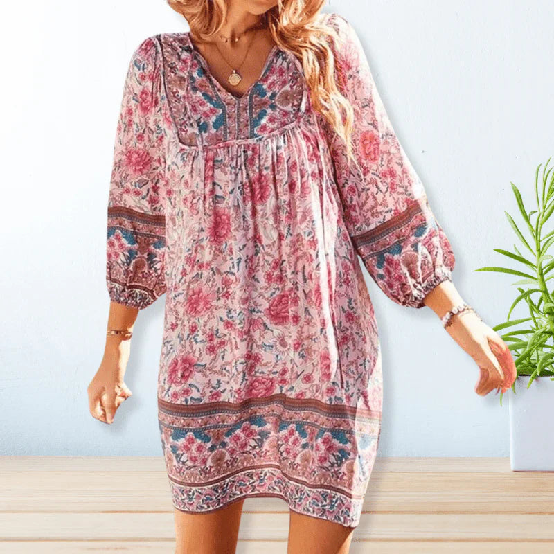 Achita – Flowing Boho Floral Print Mini Dress