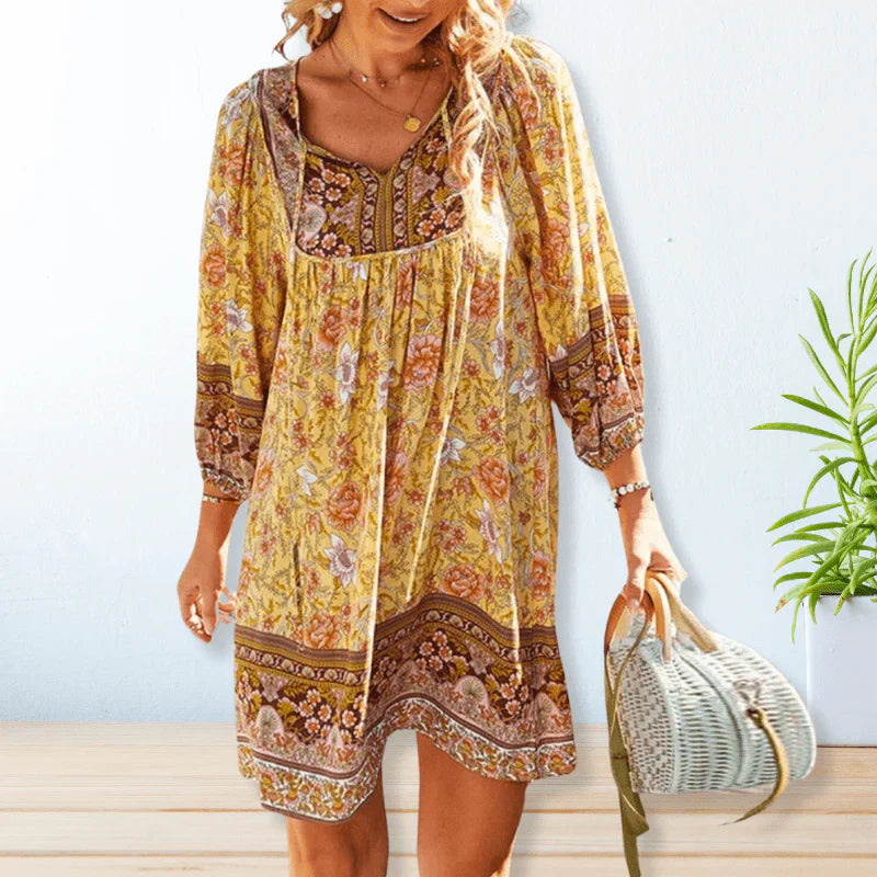 Achita – Flowing Boho Floral Print Mini Dress