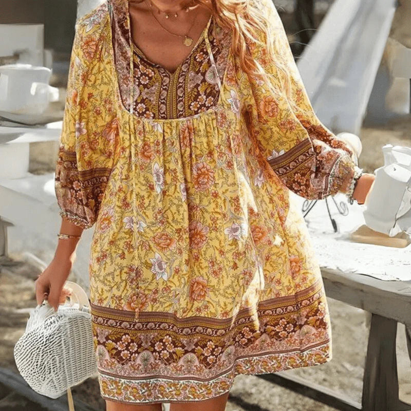Achita – Flowing Boho Floral Print Mini Dress