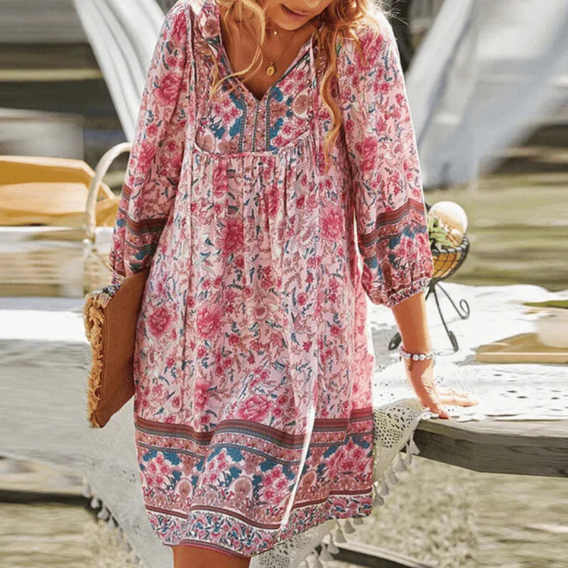 Achita – Flowing Boho Floral Print Mini Dress