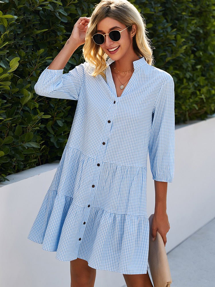 Mishal – Casual Gingham Button-front Mini Dress