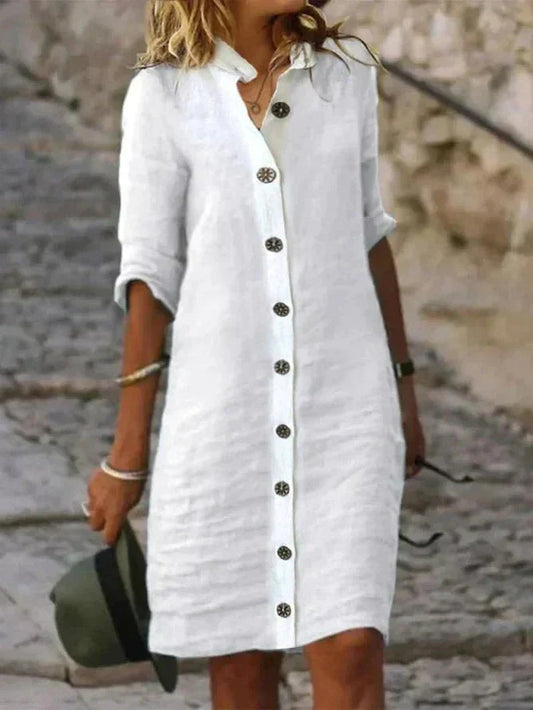 Arianda – Casual Linen Button Shirt Dress